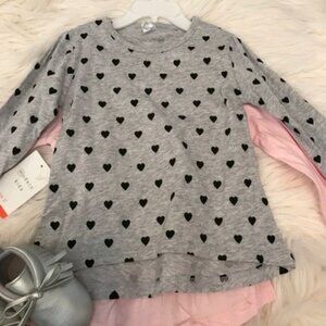 Girls Heart Print & Graphic Long Sleeve Top Set